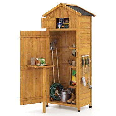 Costway Garden Storage Shed Outdoor Lockable Storage Cabinet Tool Organizer with Shelves