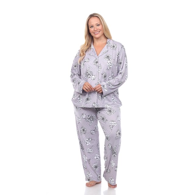 White Mark Women's Floral Long Sleeve Button-Down Pajama Set