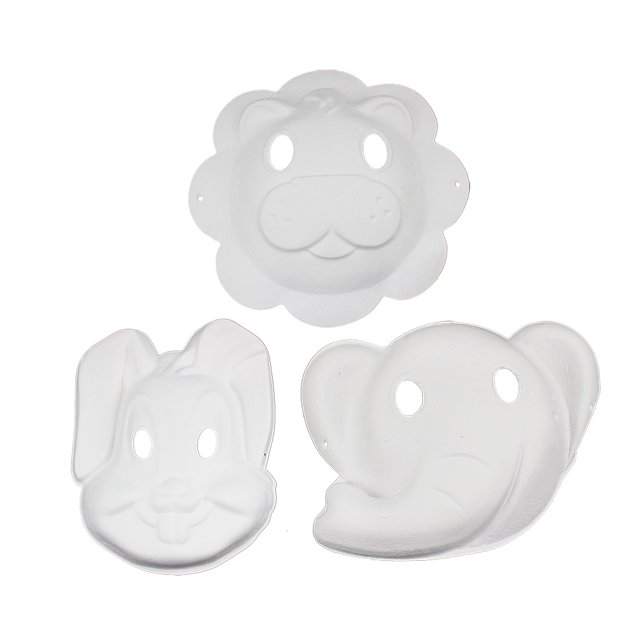 CIMAXIC Party 3 Pcs Animal Face Mask DIY Paintable Blank Mask Eco-friendly Pulp Party Mask Masquerade Costume Cosplay Accessory - Elephant Rabbit Lion (White),9.45"X7.28"X1.97"