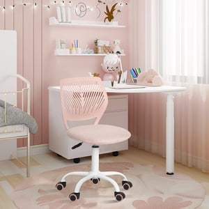Homy Casa 1-Piece chaise de bureau pivotante pour enfants réglable, chaise d'étude rembourrée sans bras avec roues pour chambre, bureau d'études, rose