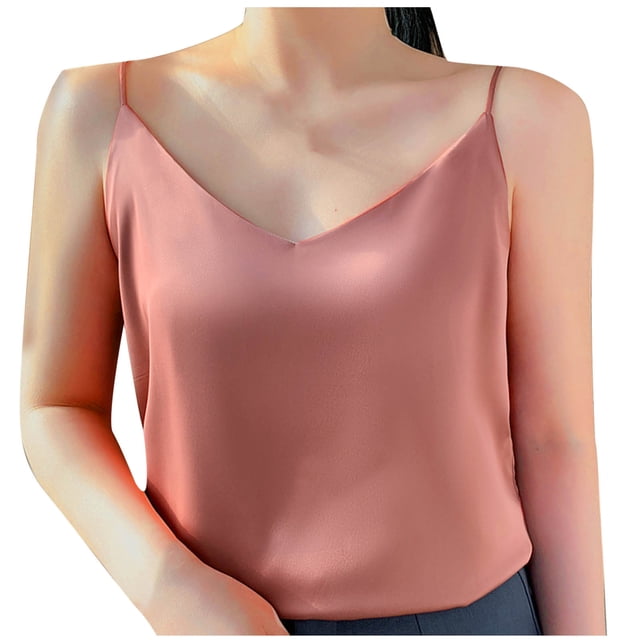 Timegard Womens Camisole Tops Spaghetti Strap V Neck Sleeveless Tank Tops Solid Color Comfy Shirts