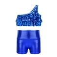 thumbnail image 2 of Oyolan Big Girls Gymnastic Workout Set 2PCS Crop Tops with Shorts 4-16 Years Sequins Dance Outfit Royal Blue 10, 2 of 7
