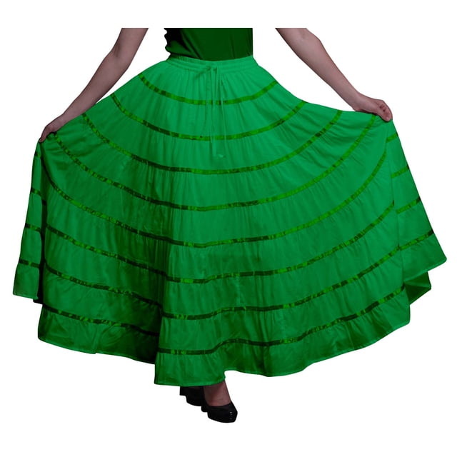 Phagun Jupe Longue Décontractée Verte pour Femmes, Maxi d'Été, Vêtements Indiens-18