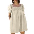 thumbnail image 1 of BEFOKA Robe pour Femme Grande Taille, Liquidation de Robes d'Été pour Femmes, Robe d'Été Mini pour Femme Robe de Plage Ligne A Décontractée Ample Robe Soleil avec Poches Plissée à Manches Courtes Col Évasé, 1 of 4