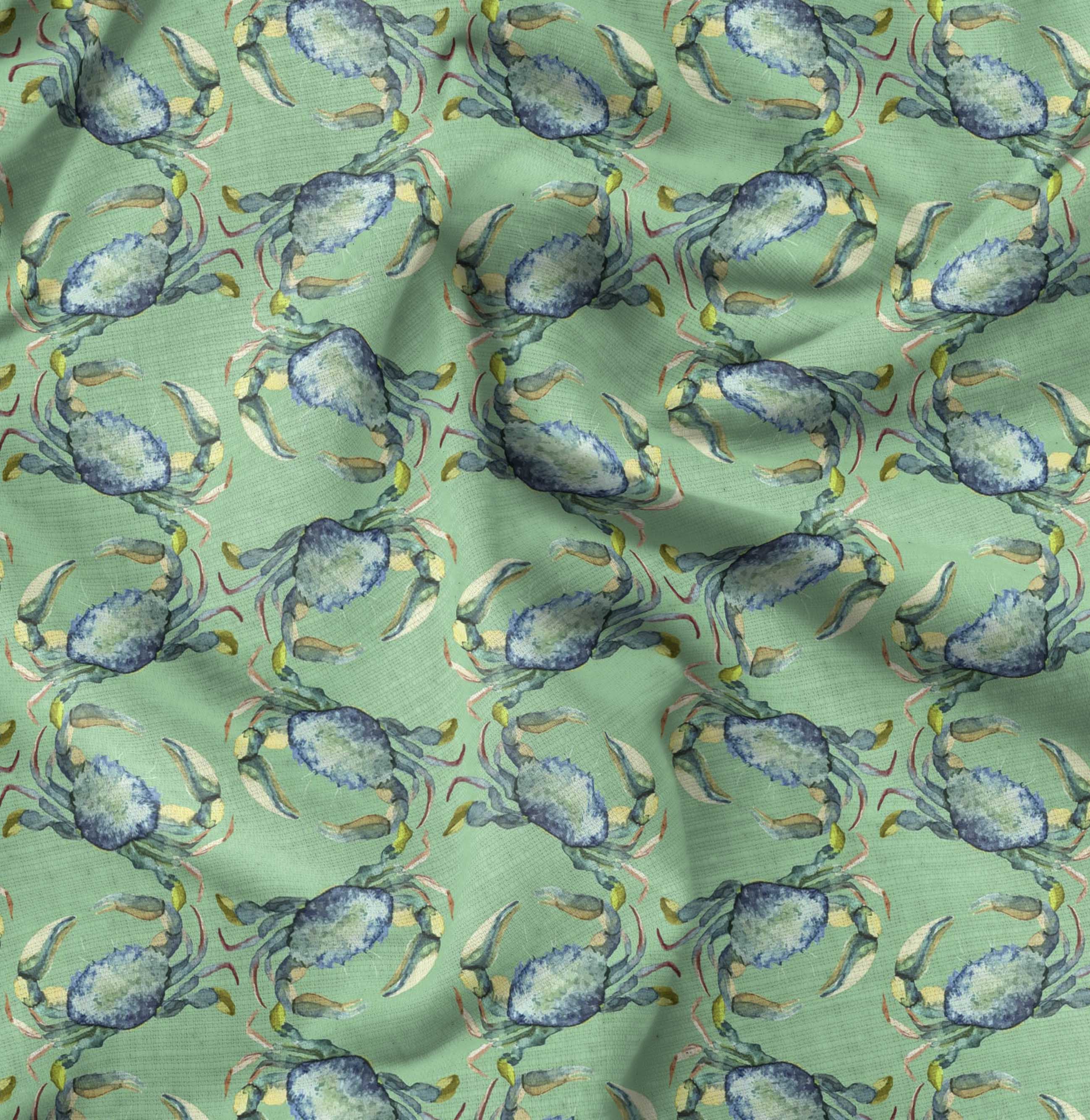 Soimoi Green Heavy Canvas Fabric Crabs Ocean Decor Fabric Printed Yard 58 Inch Wide