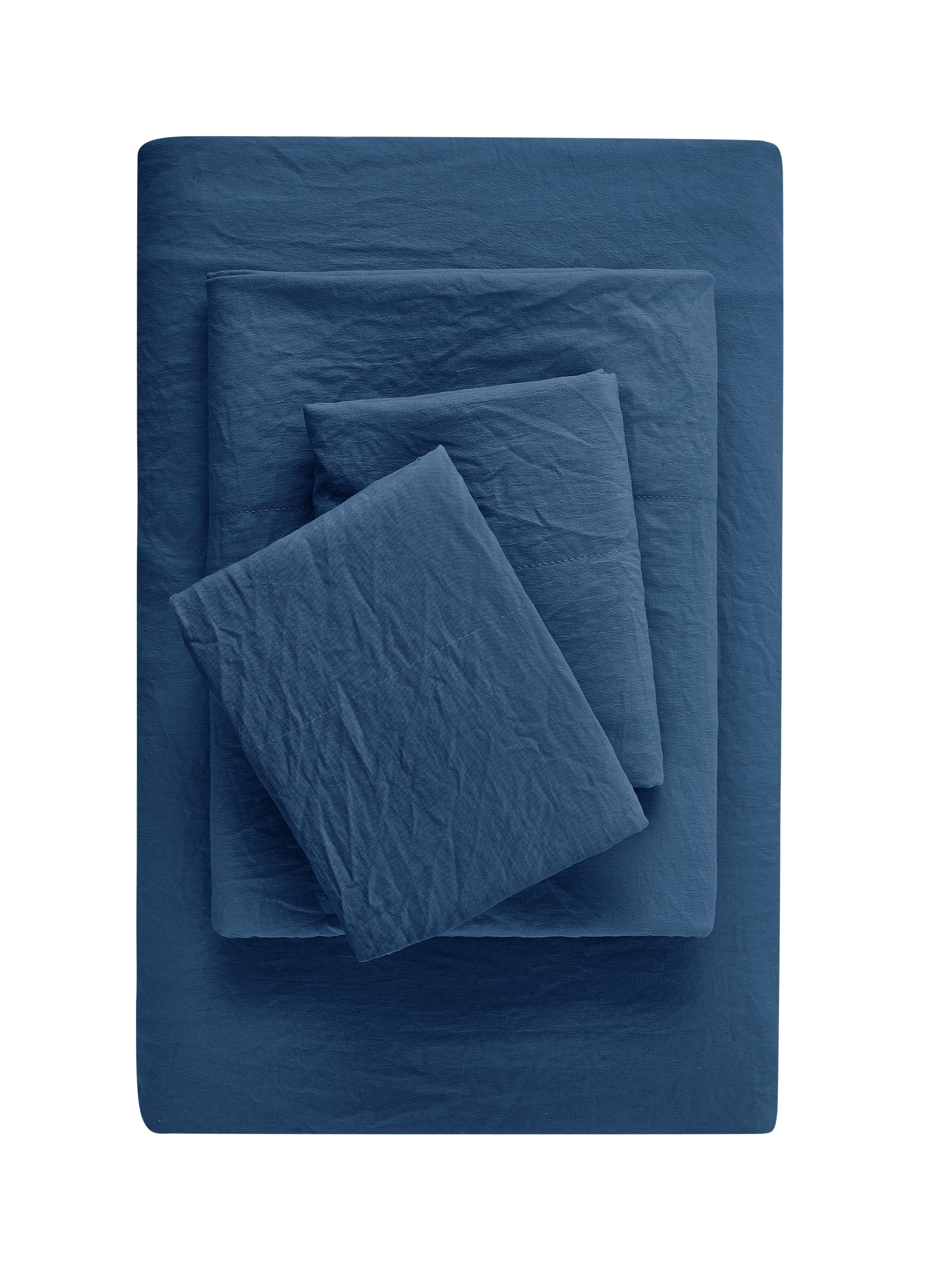 Mainstays Ensemble de draps en microfibre lavée ultra douce, Tres Grand Lit, Indigo Lavé, 4 pièces.
