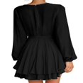 thumbnail image 3 of MesaSe Femmes Casual Manches Longues une Ligne Robe de Mode Bandage Couleur Unie Taille Haute Robe Volant, 3 of 4