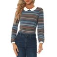 thumbnail image 1 of INSPIRE CHIC Chemise à Manches Longues Contrastées avec Col pour Femmes Peter Pan Rayée Bleue TP, 1 of 5
