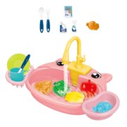 Tachiuwa Kids Play Sink Toys with Running Play Water Kitchen Toy Accessories for Kids Pig Pink