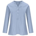 thumbnail image 4 of Womens Tops Clearance 3/4 Sleeve Cotton and Linen Tunic Tops Solid Color Plus Size V Neck Button Relaxed Fit Blouse Army Green 8(L), 4 of 6
