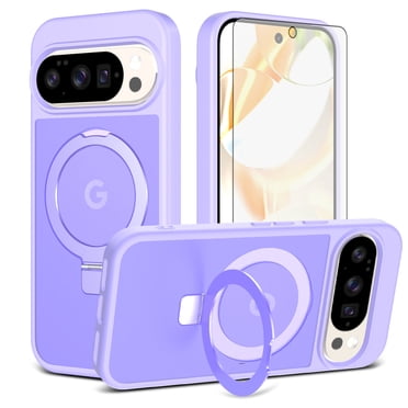 Asuwish Phone Case for Google Pixel 9/10/9 Pro/10 Pro 5G Tempered Glass Screen Protector Magnetic Bracket stand Translucent Shockproof Protective Cell Cover Pixel9 Pixel10 9Pro 10Pro Women Men Purple