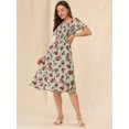 thumbnail image 3 of INSPIRE CHIC Robe Midi Décontractée pour Femme à Encolure Carrée, Manches Bouffantes, Smockée, à Fleurs, 3 of 6