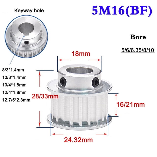 1Pcs 5M 16 Tooth Synchronous Wheel Timing Belt Pulley Width 16mm 21mm Bore 5-10mm Keyway Hole ,Easy Installation