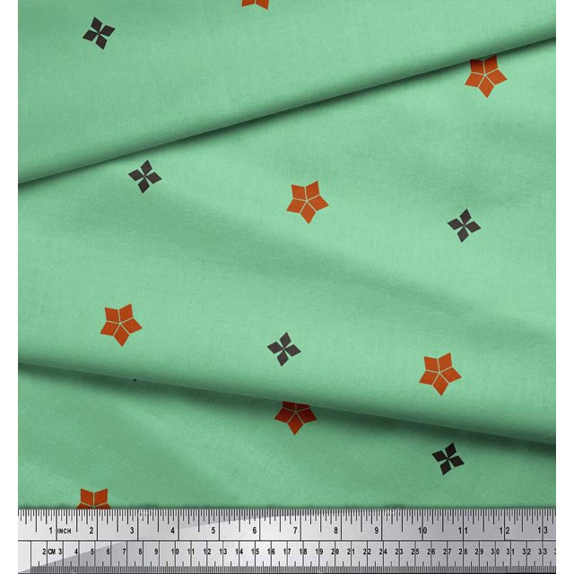 Soimoi Green Crepe Silk Fabric Butidar Jamdani Decor Fabric Printed Yard 42 Inch Wide