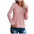thumbnail image 1 of IROINID Women's Round Neckline Pullover Sweater Solid Color Comfy Mid-Length Long Sleeve Knitting Sweater Tops, 1 of 6