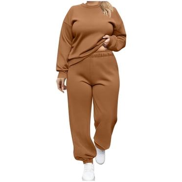 Erwazi Plus Size Tracksuit for Women Casual Crew Neck Long Sleeve Sweatshirt and Drawstring Joggers Sets 2 Piece Activewear Outfits with Pockets