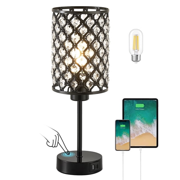 NATYSWAN Crystal Table Lamp for Bedroom,Modern Dimmable Touch Lamp with Crystal Shade,Bedside Nightstand Small Lamp for Living Room Home Office (Bulb Included)