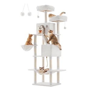 81.1"H Cat Tree Tour Cat pour les chats intérieurs, en peluche multi-niveau Condo Cat avec des poteaux de Scratching, Perches, Grottes, Hammock, Blanc crème