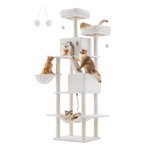81.1"H Cat Tree Cat Tower for Indoor Cats, Plush Multi-Level Cat Condo with Scratching Posts, Perches, Caves, Hammock, Cream White