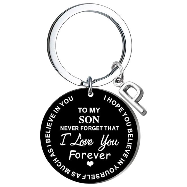 Creative DIY To My SON Black Stainless Steel Last Name 26 Letter Keychain 2.5cm