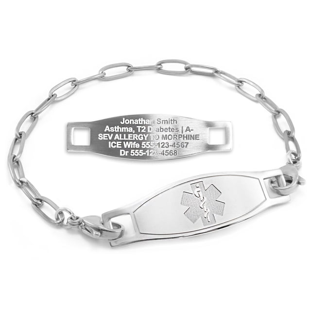 MedicEngraved Stainless Steel Custom Medical Alert Bracelet - 4mm Paperclip Link
