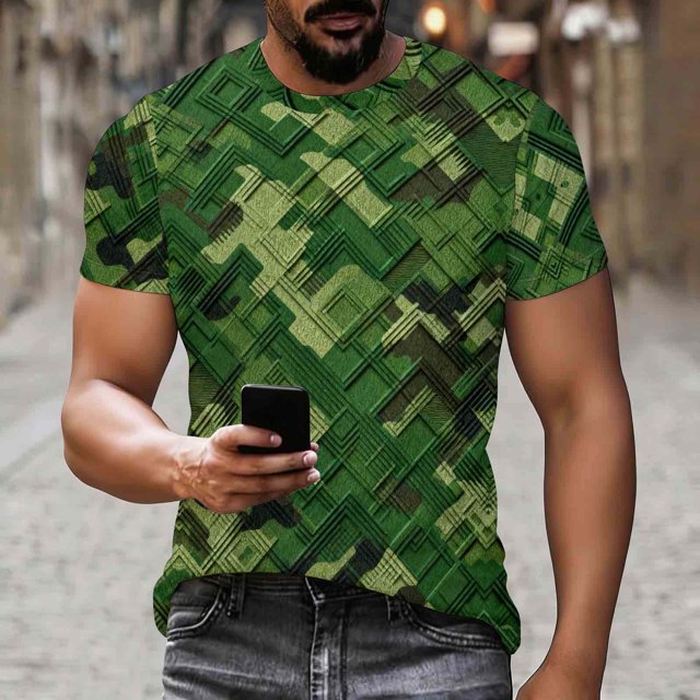 Ceisia T-Shirt Décontracté pour Homme, Coupe Ajustée, Tissé, Imprimé Camouflage, Col Rond, Manches Courtes, Cadeaux