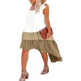 thumbnail image 4 of Femmes Été Volants Robe Manches Contraste Couleur/cou Carré Couleur Unie Ourlet Irrégulier Robe pour la Plage Date, 4 of 6
