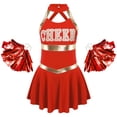 thumbnail image 1 of Yanarno Costume de Pom-Pom Girl pour Filles Sans Manches à Lettres Imprimées Uniforme de Cheerleading Robe Plissée avec Pompons Rouge 16, 1 of 7