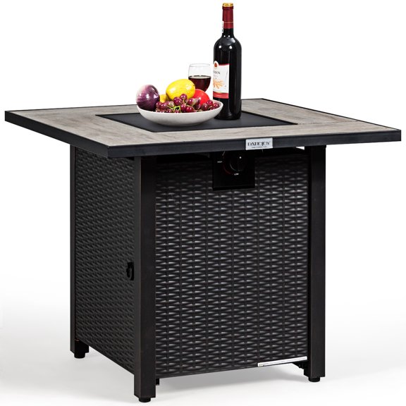 Patiojoy Table de Foyer au Propane Extérieur Carré de 50 000 BTU avec Housse Imperméable Roche de Lave