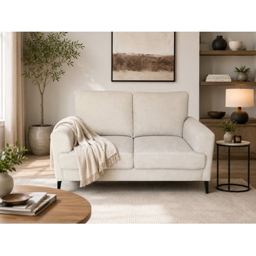 Canapé deux places K-Living Rhea en velours beige motif flocons de neige avec pieds en métal pour salon
