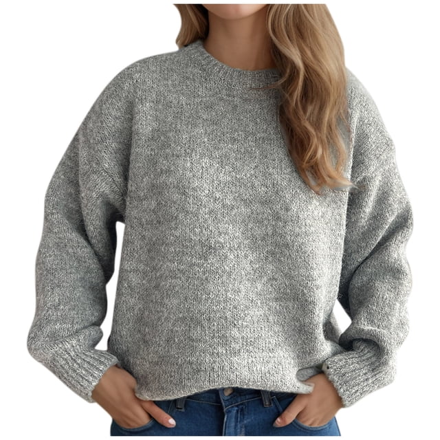 Besolor Sweaters for Women Fall Long Sleeve Casual Loose Knitted Solid Color Basic Pullover Sweater Tops