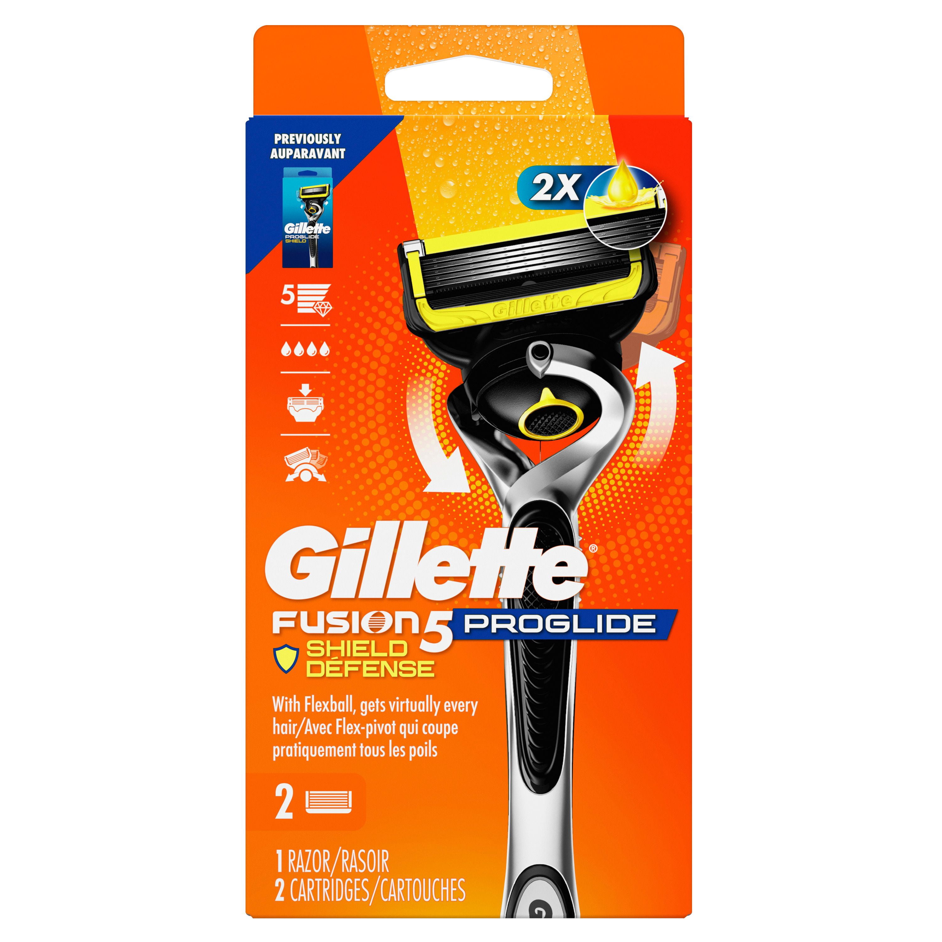Gillette Fusion5 ProGlide Shield Rasoir pour Hommes, 1 Manche de Rasoir, 2 Recharges, Manche Flex-Pivot et Lame de Précision pour Hommes