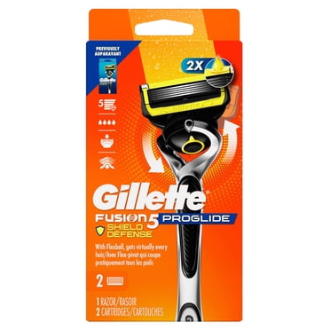 Gillette Fusion5 ProGlide Shield Shaving Razor for Men, 1 Razor Handle, 2 Refills, 2x Lubrication, FlexBall Handle and Precision Trimmer for Men