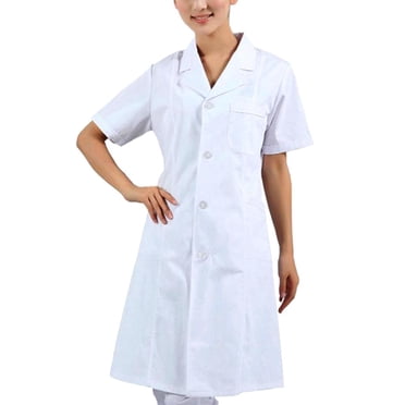 Men /Women Short Sleeve Scrubs Lab Coat Medical Nurse Doctor White Coat Uniform - XL
