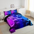 thumbnail image 3 of Blue Purple Gaming Kids Queen Comforter Set - Gamer Comforter Boys Queen Size Bedding Set, Neon Lights Abstract Geometry Design Gamer Room Decor, 3 of 5