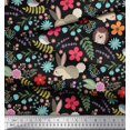 thumbnail image 2 of Soimoi Polyester Crepe Fabric Floral,Rabbit & Porcupine Cartoon Decor Fabric Printed Yard 42 Inch Wide, 2 of 3
