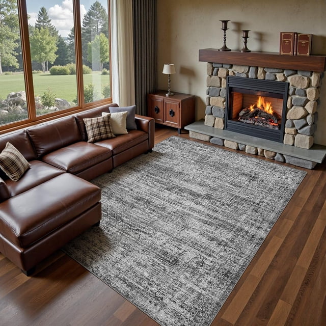 x Area Rug Living Room Rugs Washable Neutral Modern Abstract Soft Thin Large Rug Indoor Floor No Slip Rug Carpet for Bedroom Under Dining Table Home Office Decor Grey