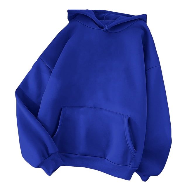 Rbaofujie Chandails à Capuchon pour Enfants Mode pour Femmes Classique Uni à Manches Longues Chandail à Capuche avec Poche Bleu Chandail à Col Rond pour Femmes