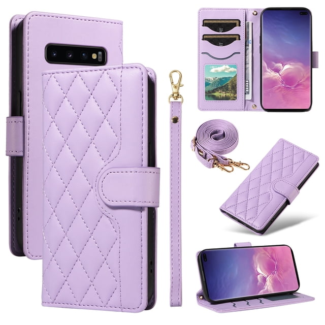 Samsung Galaxy S10 Plus Phone Case , Wallet Flip Cover Adjustable Crossbody Lanyard Magnetic Card Slots