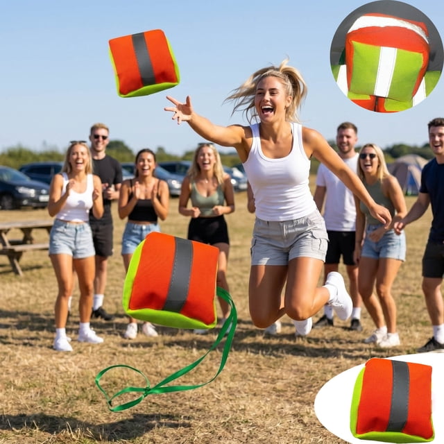ZZkhGO Thickened Canvas Reflective Throwing Game, Rice Husk Filled Beanbag with Rope, Outdoor Carnival Prop for Nighttime Parks Courtyards