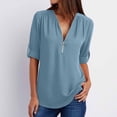 thumbnail image 1 of TIMIFIS Mode Automne pour Femmes Chemises d'Été à Manches Longues pour Femmes Tunique Décontractée à Fermeture Éclair Col en V Blouse à Manches Roulables Hauts Blouses pour Femmes, 1 of 7