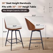 AKDSteel Counter Height Bar Stools Set Of 2, 26 Inch Swivel Barstools With Back And Metal Legs For Kitchen