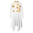 thumbnail image 3 of RUNQHUI Robe de Danse pour Filles Enfants Patchwork Métallique Ourlet Asymétrique Culte Église Blanc 10, 3 of 6