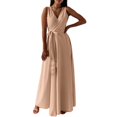 thumbnail image 1 of B91xZ Robes de Bal pour Femmes une Épaule Sans Manches Froncée Torsadée Robes Maxi Fluides, Kaki G, 1 of 5