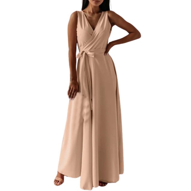 B91xZ Robes de Bal pour Femmes une Épaule Sans Manches Froncée Torsadée Robes Maxi Fluides, Kaki G