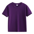 thumbnail image 1 of T-shirt Enfant Manches Courtes Coton Col Rond Couleur Unie Blouse Décontractée Été Tops Violet 7-8 Ans, 1 of 5