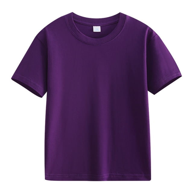 T-shirt Enfant Manches Courtes Coton Col Rond Couleur Unie Blouse Décontractée Été Tops Violet 7-8 Ans