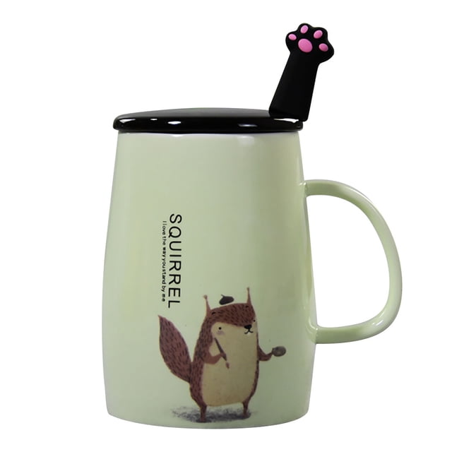 Ceramic Mug Cartoon Animal Printed Milk Mug Tea Mug Coffee Mug with Lid & Spoon