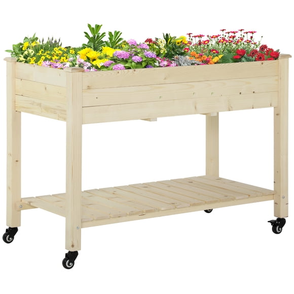 Outsunny 47" x 21" Raised Garden Bed, Elevated Wooden Planter Box, Natural
