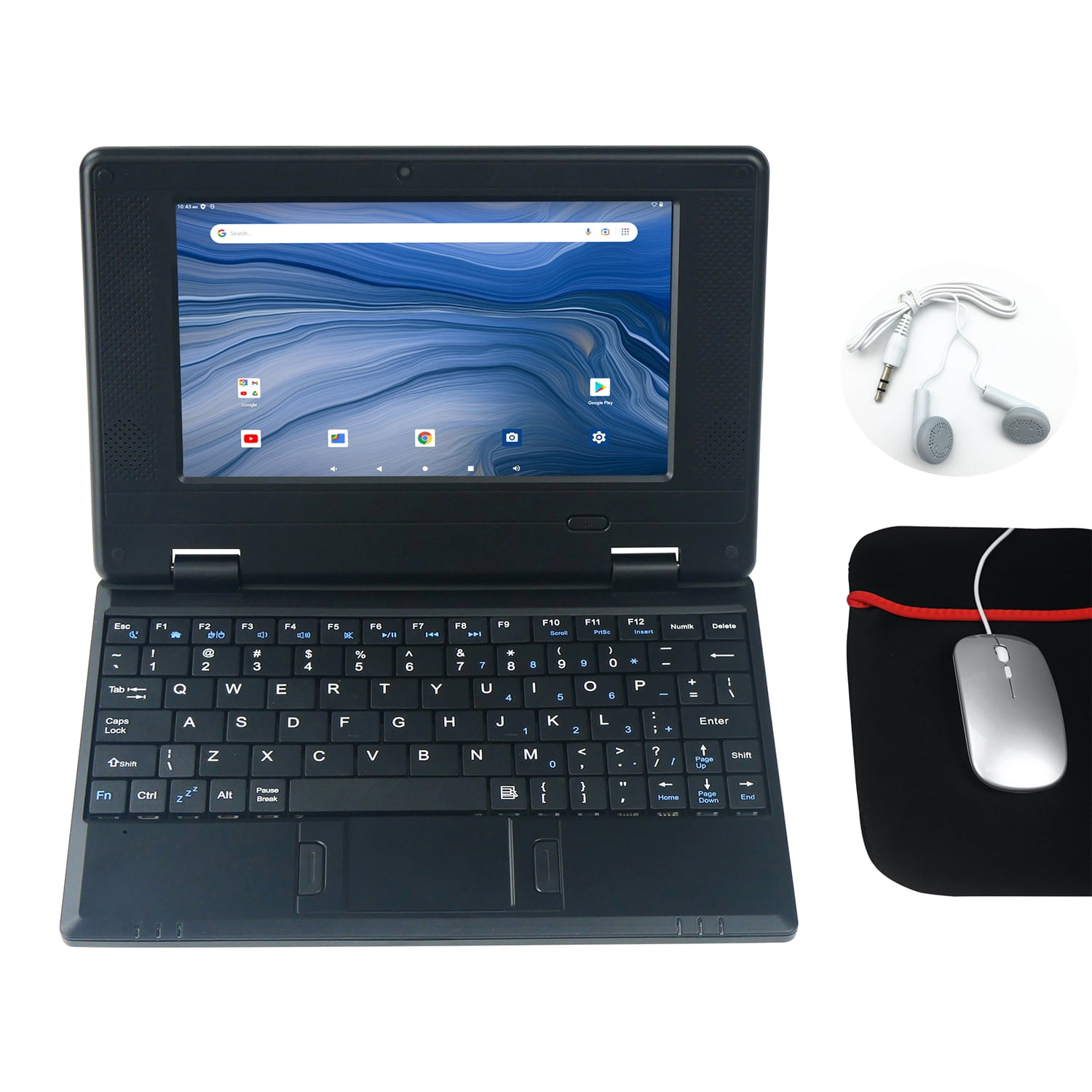 T&C 7" Inch Portable Kids Laptop Computer Powered by Linux-Android 12 Operating System, USB, Wi-Fi- Black